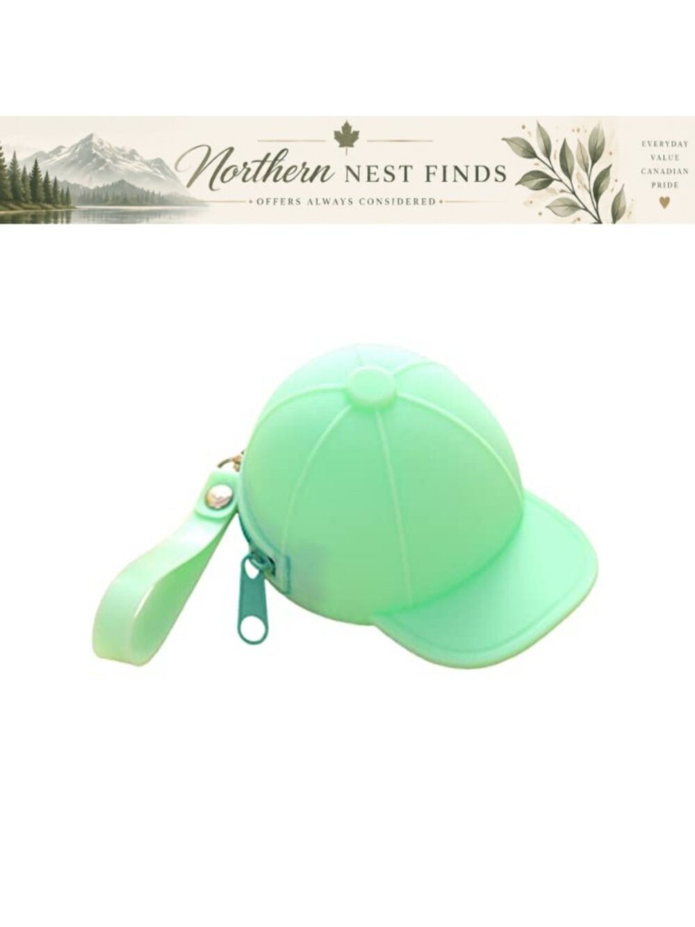 Silicone Mini Baseball Cap Coin Purse with Zipper and Hand Strap
